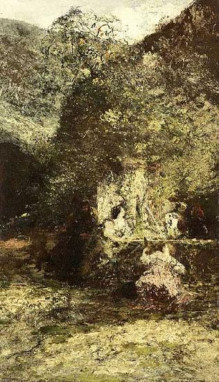 Artist Adolphe Joseph Thomas Monticelli Figures at a Fountain Germany oil painting art